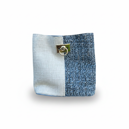 Chic Two-Tone Tweed Crossbody Bag – Light Blue White Gold Accent