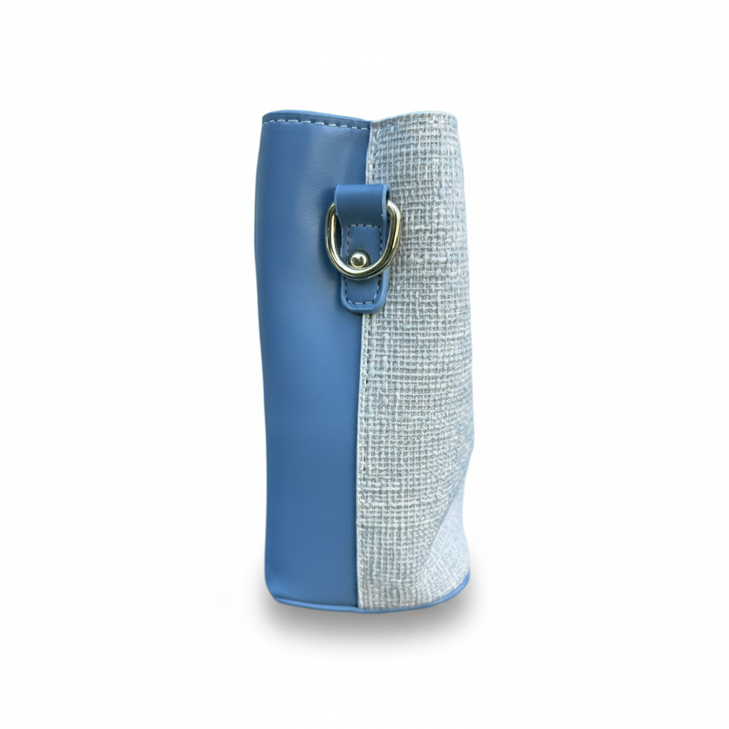 Chic Two-Tone Tweed Crossbody Bag – Light Blue White Gold Accent