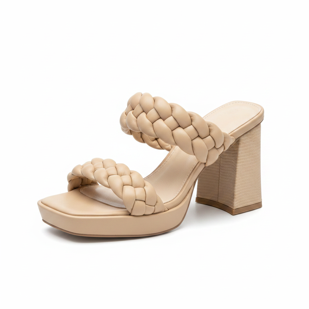 Woman's Coutgo Platform Heels Chunky Heel Braided Heeled Sandals - Preowned