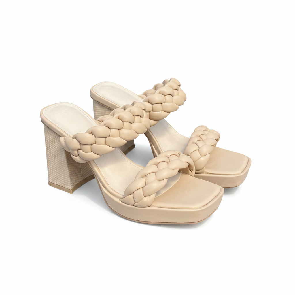 Woman's Coutgo Platform Heels Chunky Heel Braided Heeled Sandals - Preowned