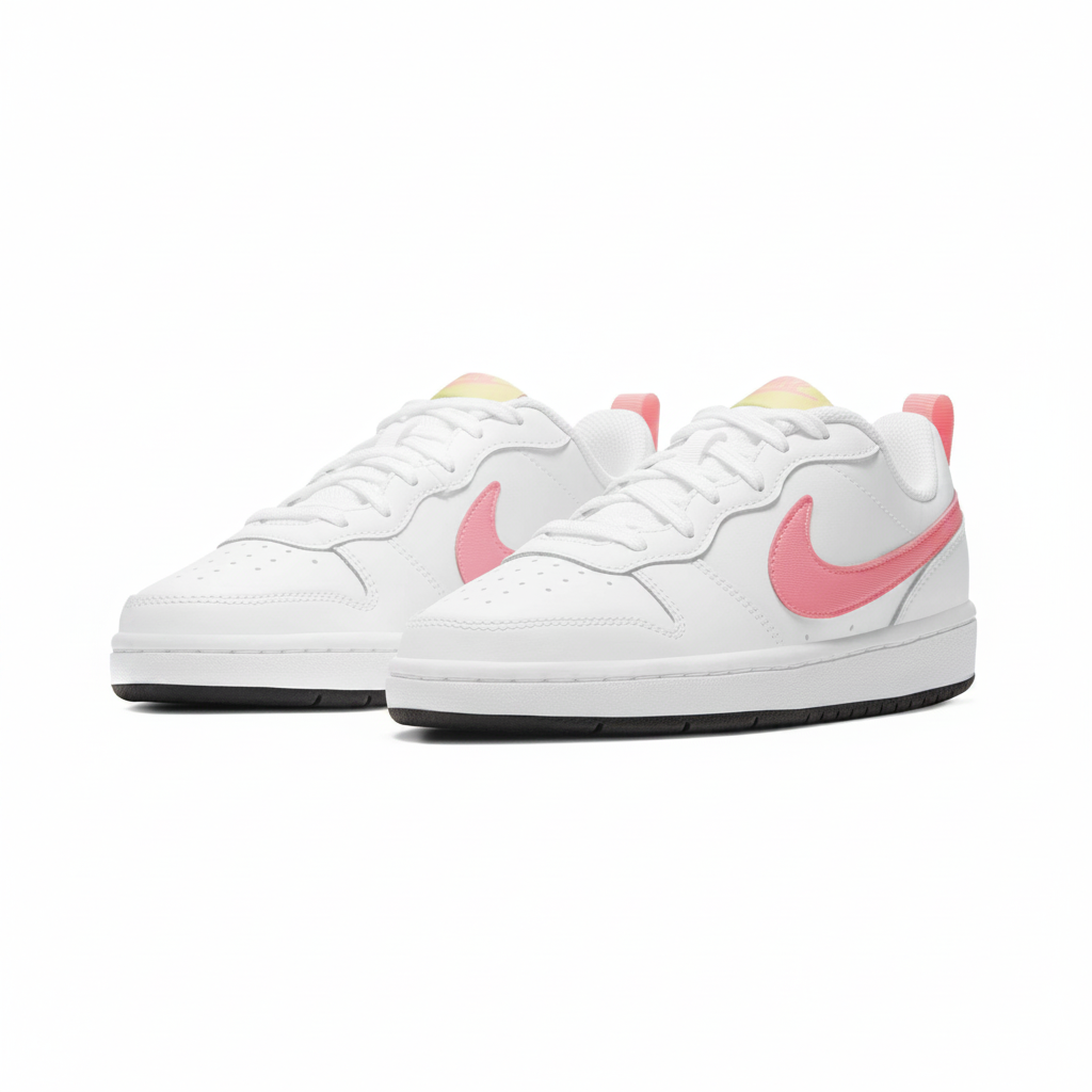 Kids Nike Court Borough Low 2 GS Trainers (BQ5448 108) Size 5.5Y White/Hot Pink