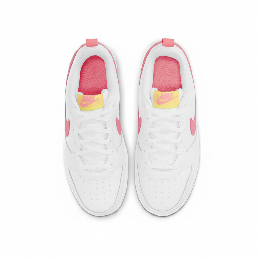 Kids Nike Court Borough Low 2 GS Trainers (BQ5448 108) Size 5.5Y White/Hot Pink
