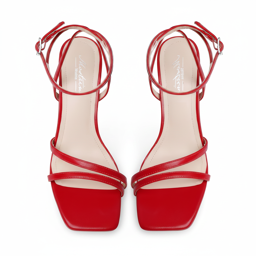 Preowned - Mostrin Red Heels Strappy Sandals Lace Up Ankle Size 8.5