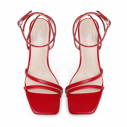 Preowned - Mostrin Red Heels Strappy Sandals Lace Up Ankle Size 8.5
