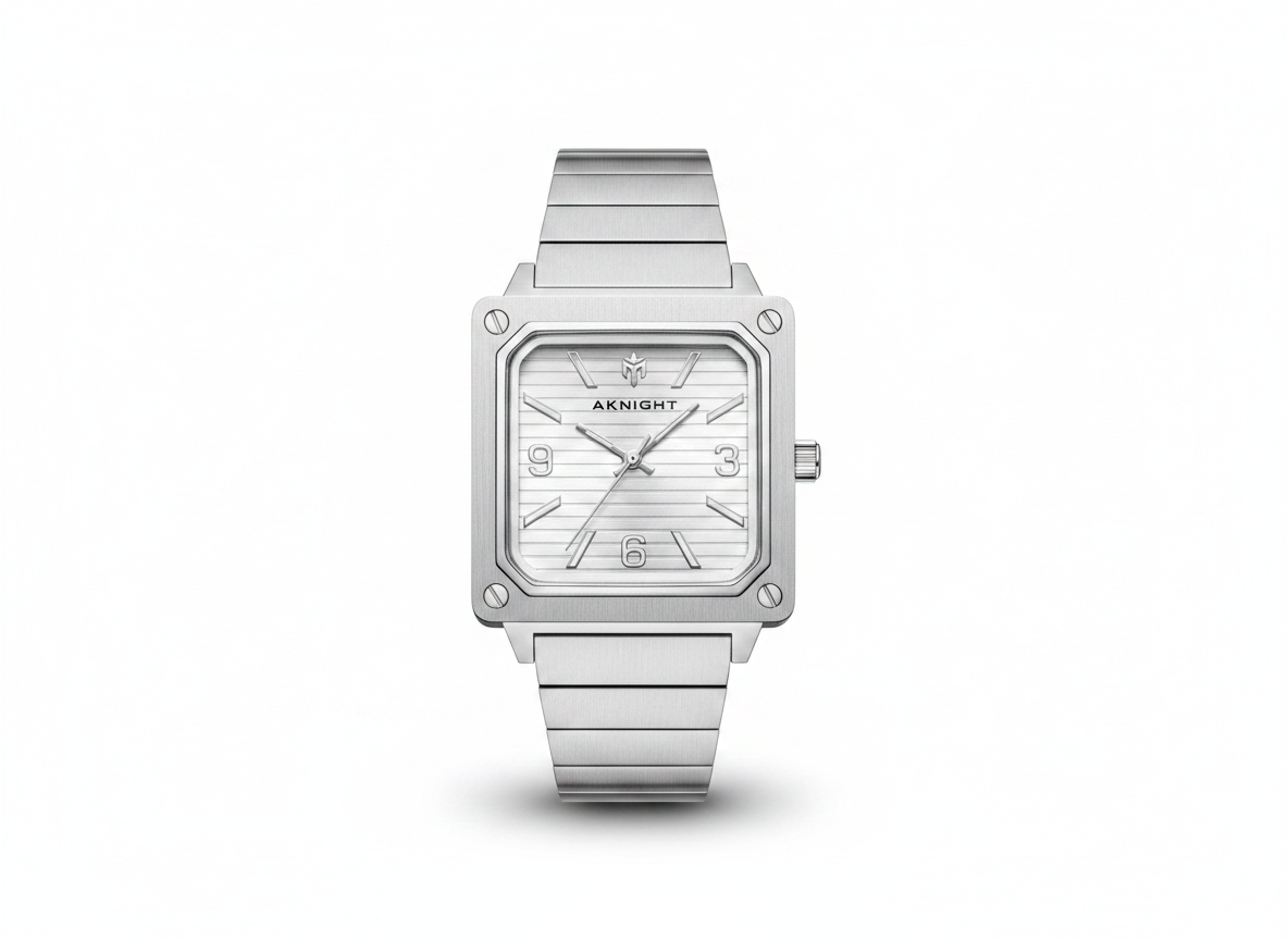 Men's Aknight Square 35MM Watch Silver & White