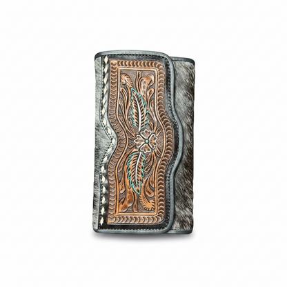 Handcrafted Floral Tooled Leather Wallet 7.5" x 4"