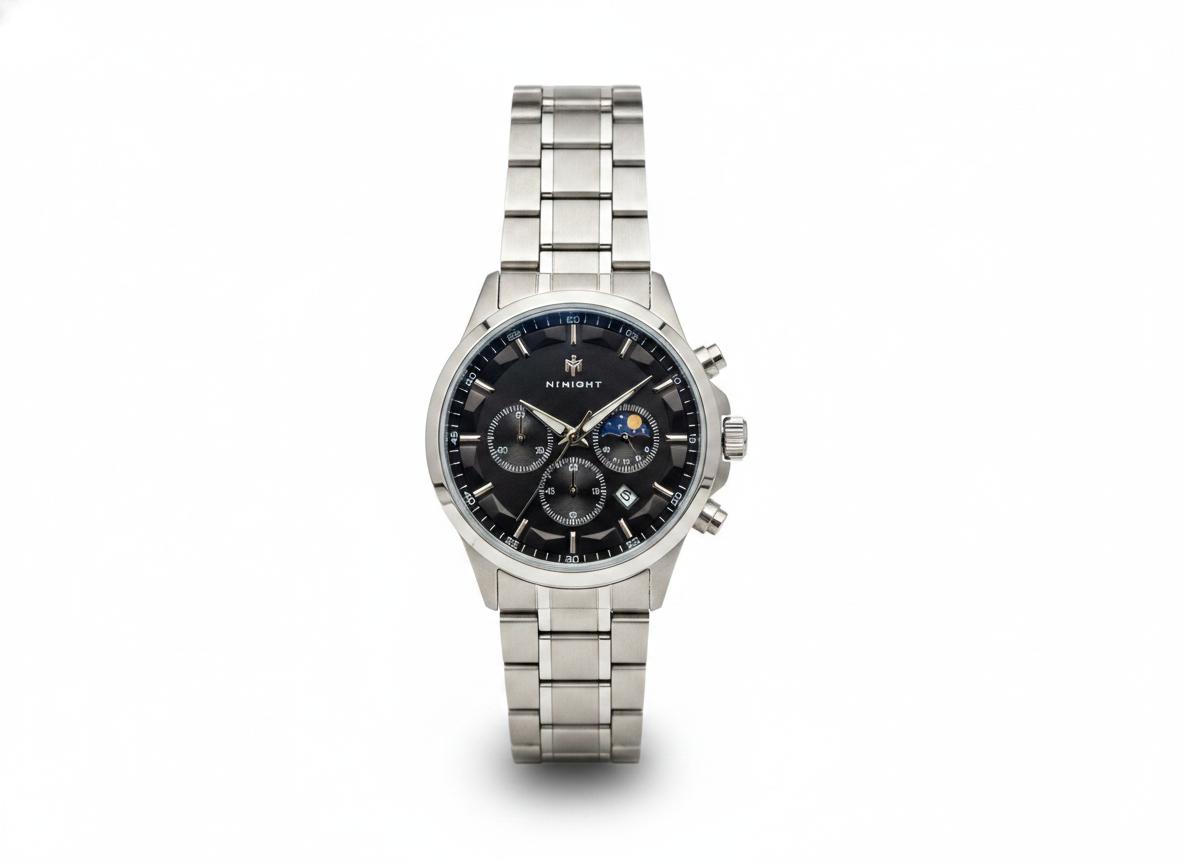 Men's Aknight 42mm Big Face Silver and Black