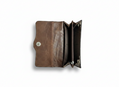 Handcrafted Leather Tooled Cowhide Clutch Wallet 4" x 7.5"