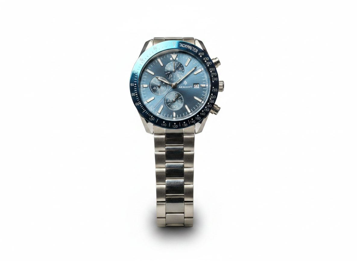 Men's Aknight 45mm Big Face Stainless Steel & Blue Watch