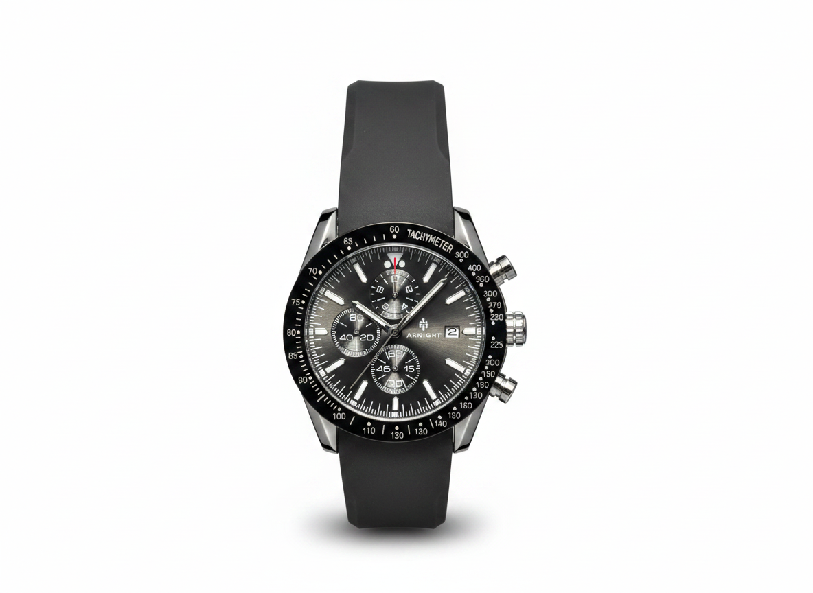 Men's Aknight 44mm Big Face Black & Silver w/ Silicone Strap