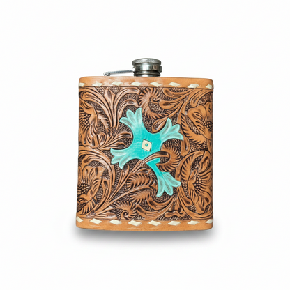 Leather Tooled 18oz Flask