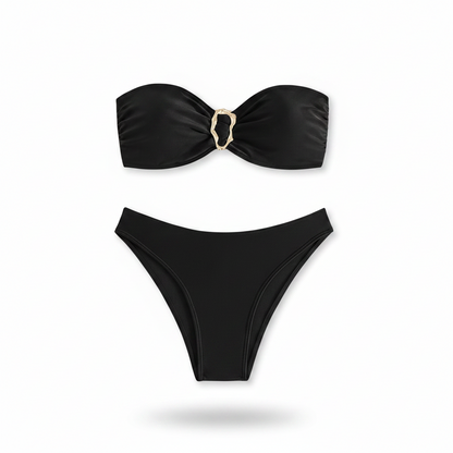Strapless Bikini Sets Tube Tie Back Mid Rise - Small - Black