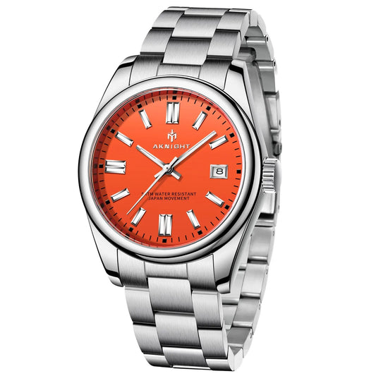 Men's Aknight 39mm Stainless Steel Watch Silver & Orange