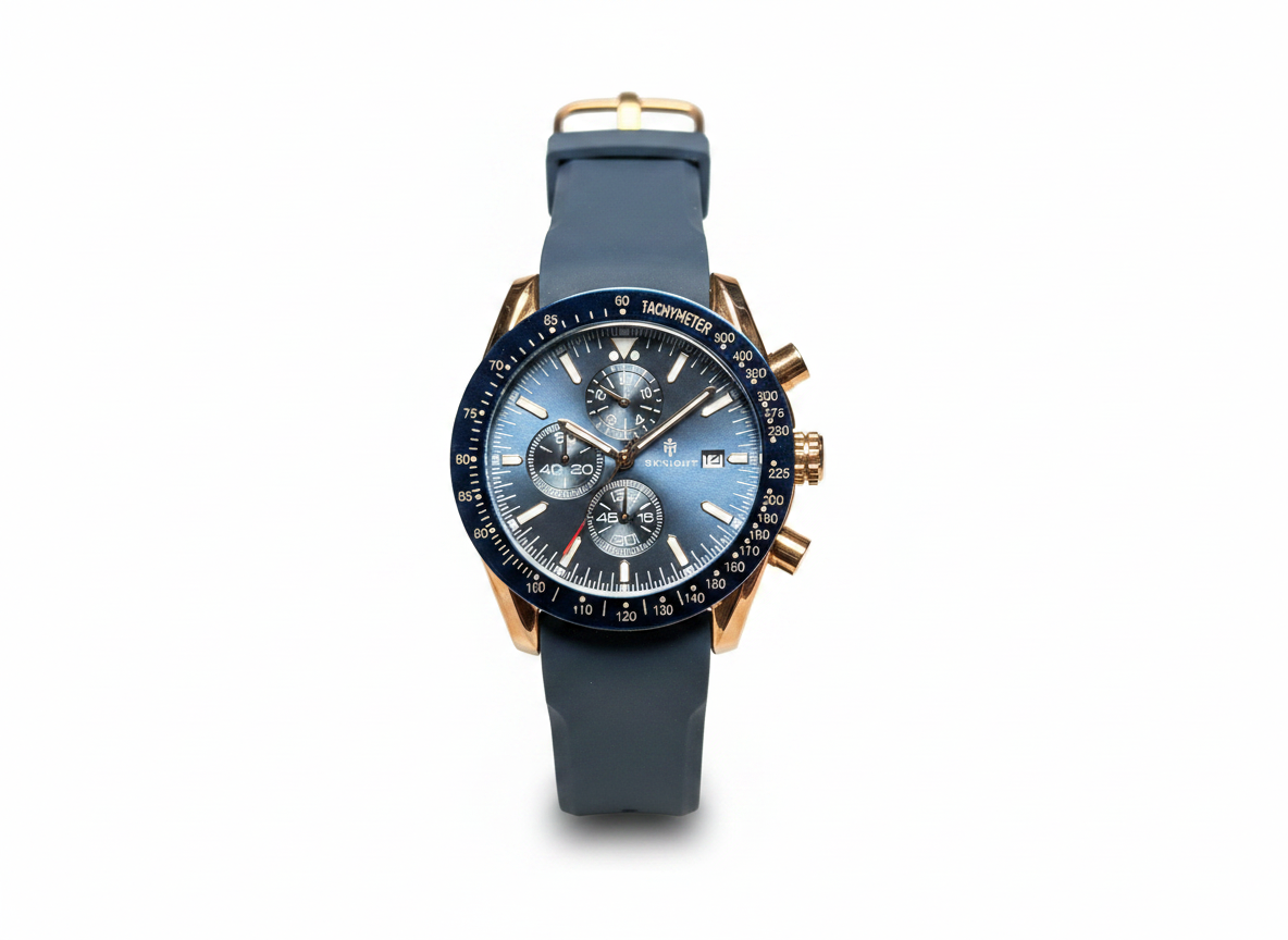 Men's Aknight 44mm Big Face Gold & Blue w/ Silicone Strap