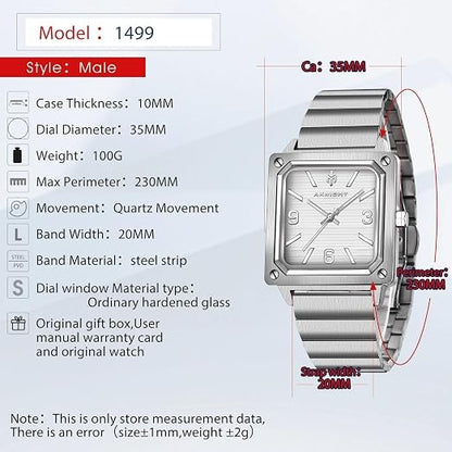 Men's Aknight Square 35MM Watch Silver & White
