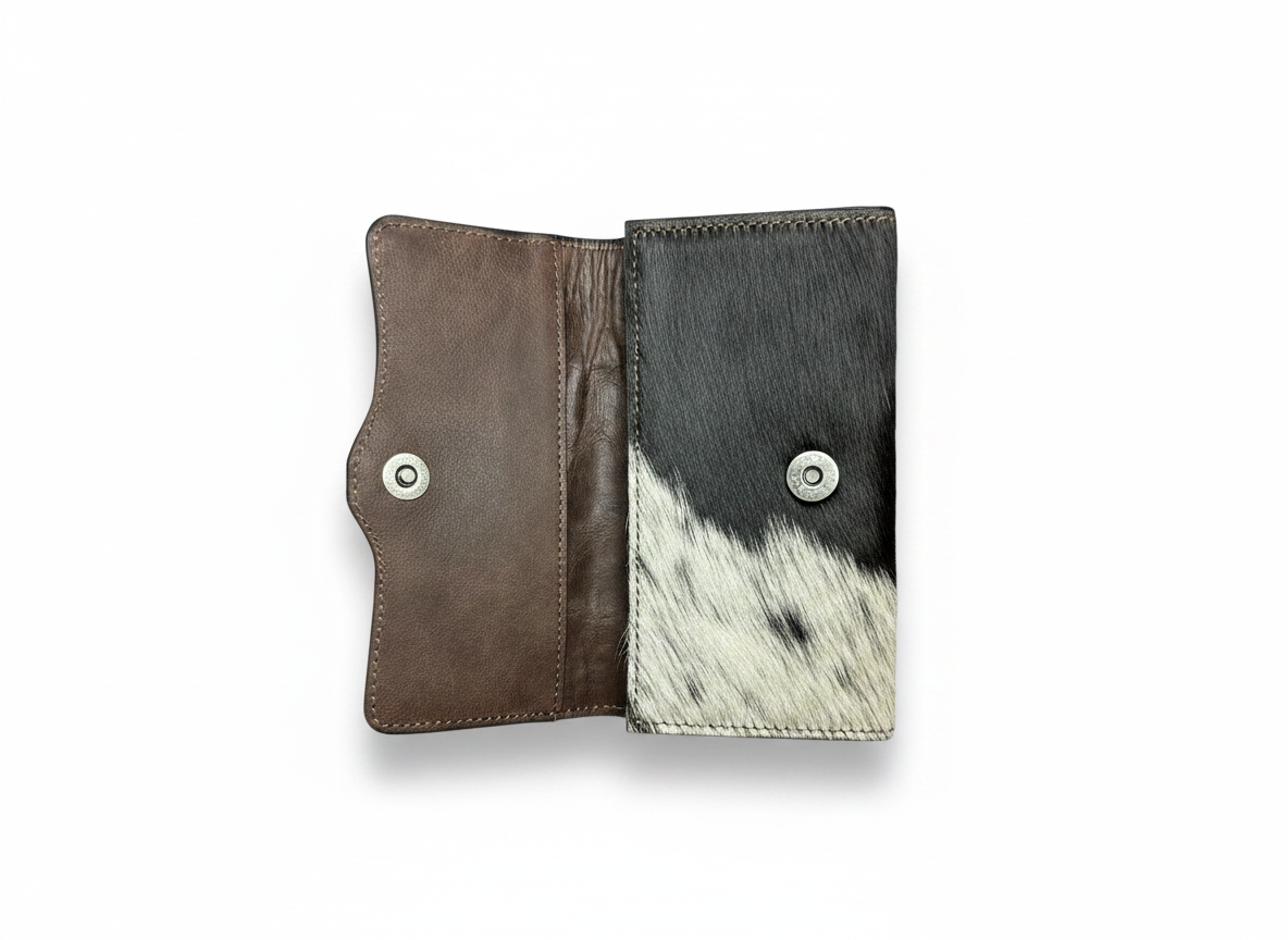 Handcrafted Leather Tooled Cowhide Clutch Wallet 4" x 7.5"