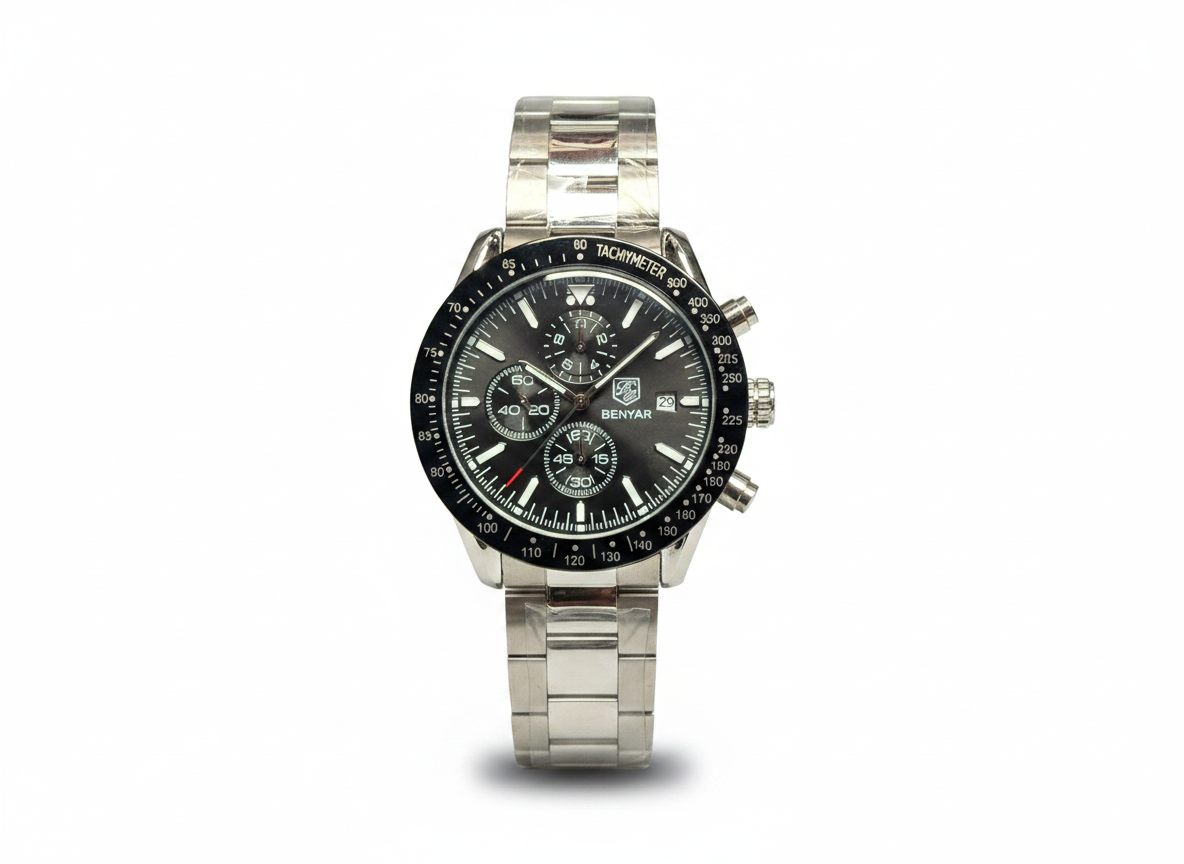 Men's Benyar 45mm Big Face Stainless Steel & Black