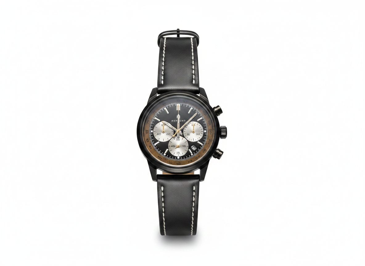 Men's Aknight 42mm Big Face Black & Brown w/ Leather Strap