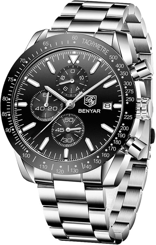 Men's Benyar 45mm Big Face Stainless Steel & Black
