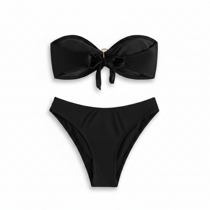 Strapless Bikini Sets Tube Tie Back Mid Rise - Small - Black