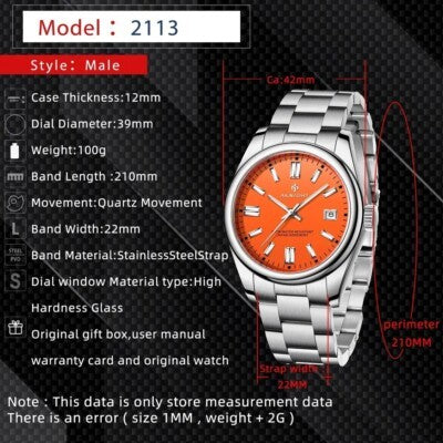 Men's Aknight 39mm Stainless Steel Watch Silver & Orange