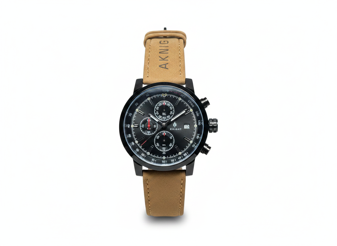 Men's Aknight 42mm Big Face Black w/ Leather Strap