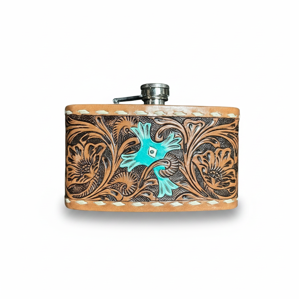 Leather Tooled 24oz Flask