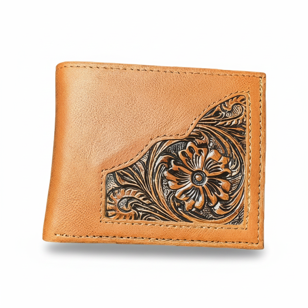 Handcrafted Floral Bi-Fold Wallet 3.5" x 8.75"
