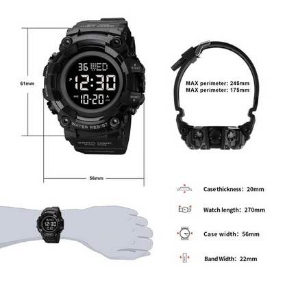 SKMEI Men’s Military Style Digital Watch Black LED Sport Outdoor Wristwatch