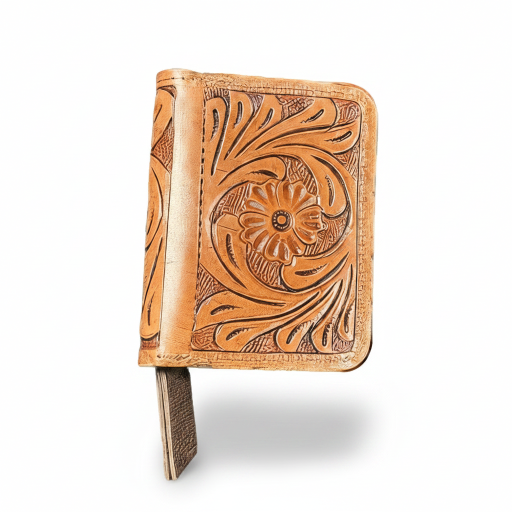 Handcrafted Leather Coin Pouch Floral 3" x 4"