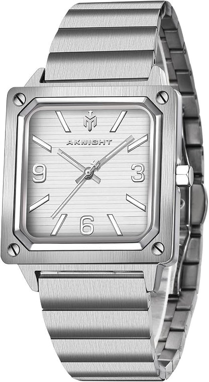 Men's Aknight Square 35MM Watch Silver & White