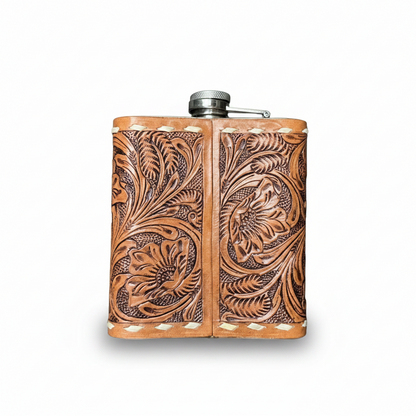 Leather Tooled 18oz Flask