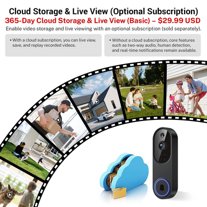 Orbitell 1080p Wireless Wi-Fi Video Doorbell Camera with Two Way Audio, Night Vision, Cloud Storage, Smart AI Motion Detection