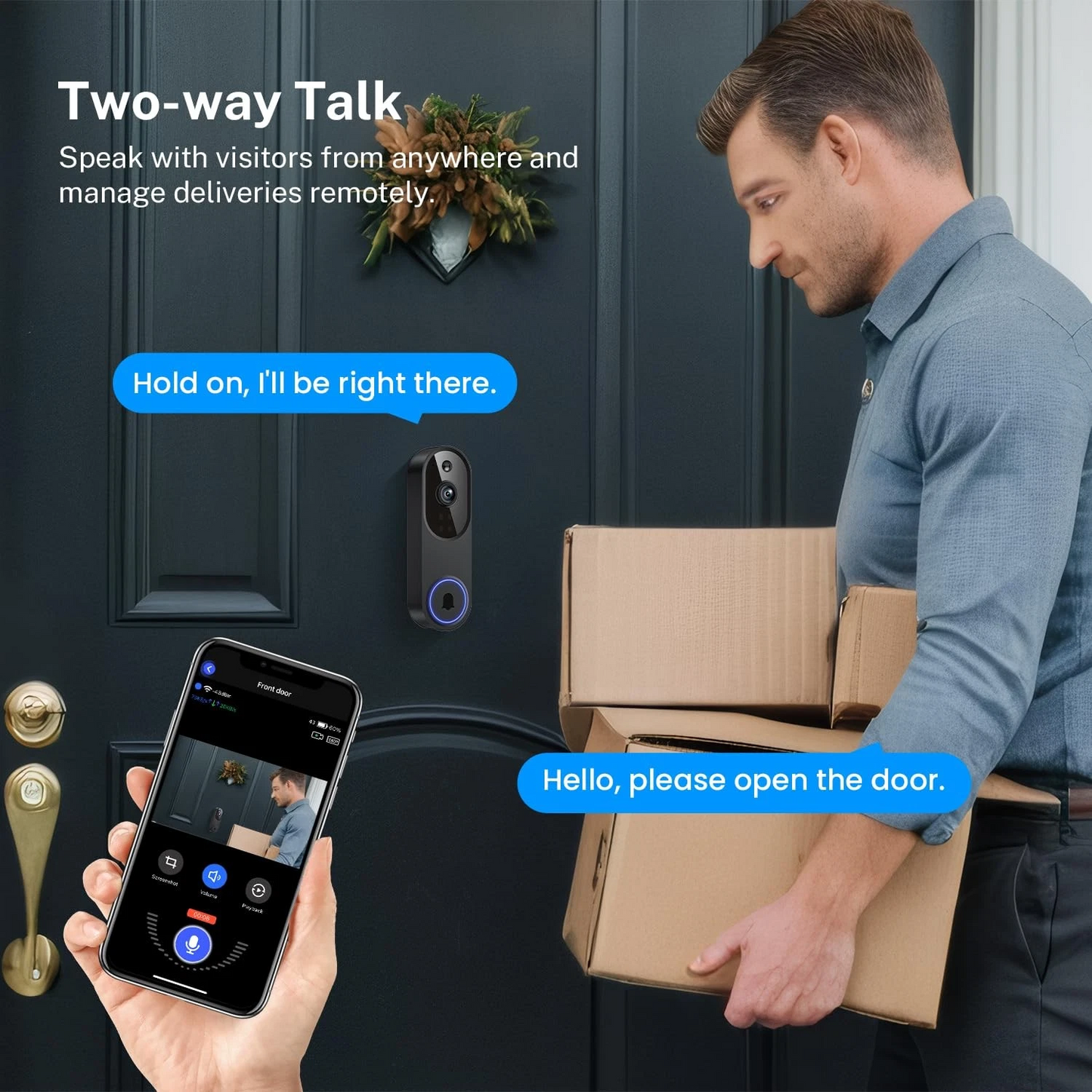 Orbitell 1080p Wireless Wi-Fi Video Doorbell Camera with Two Way Audio, Night Vision, Cloud Storage, Smart AI Motion Detection