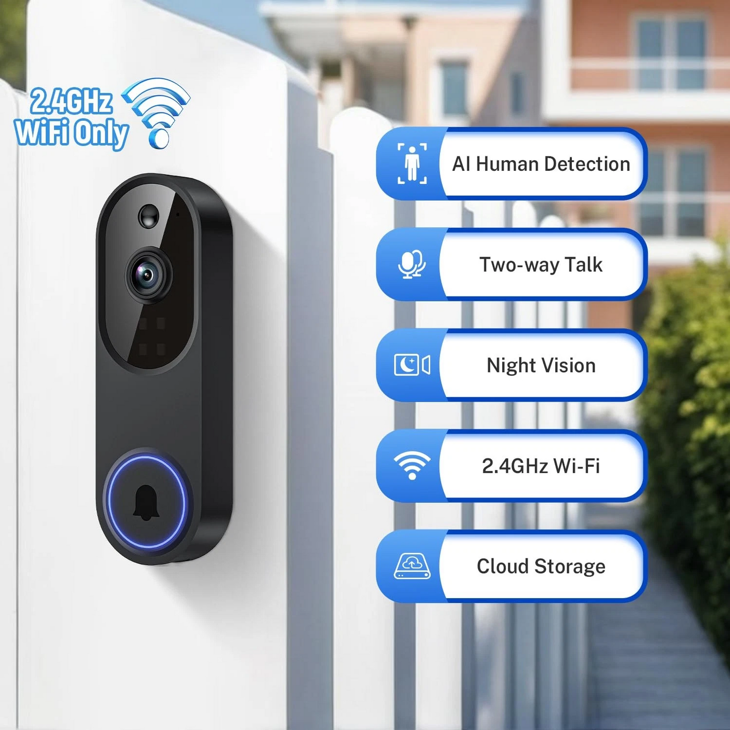 Orbitell 1080p Wireless Wi-Fi Video Doorbell Camera with Two Way Audio, Night Vision, Cloud Storage, Smart AI Motion Detection