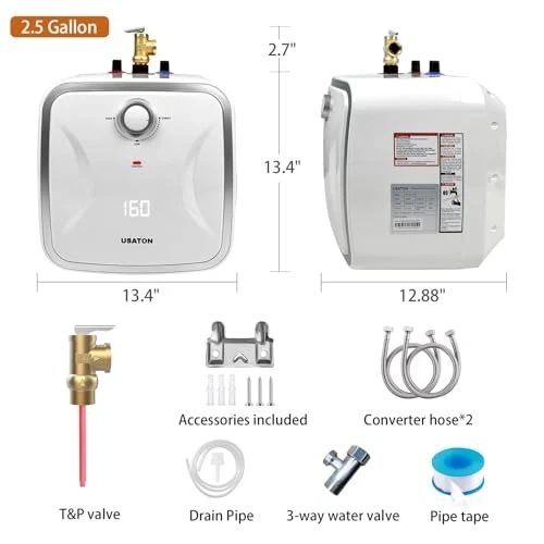 2.5 Gallon Hot Water Heater Electric - Compact Under Sink Instant Portable